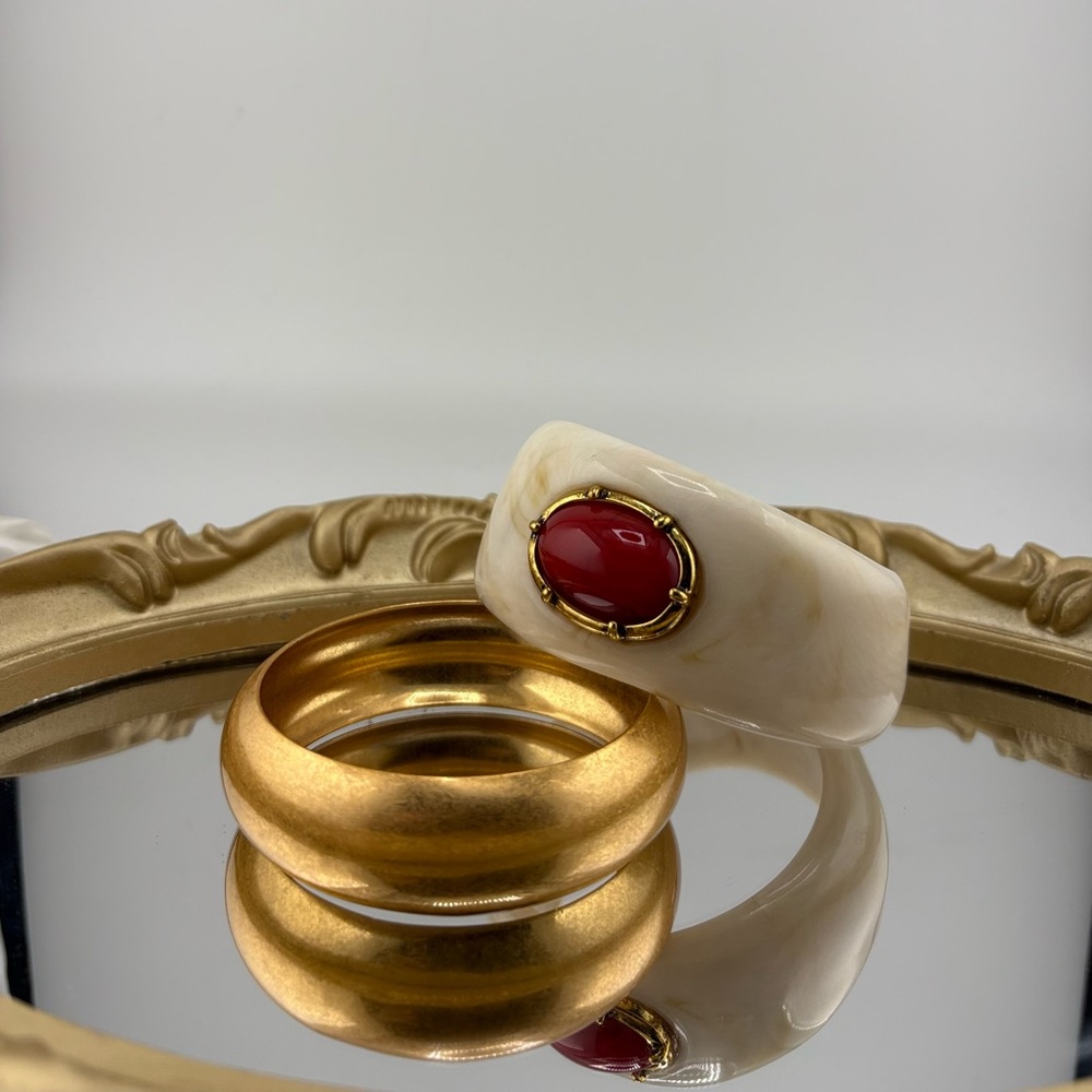 Statement Bangle Bracelet with Red Stone Accent ✨ - Picture 3 of 14